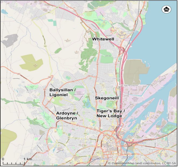 Map of primary survey sites in North Belfast